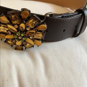 Talbots Accessories - Brown Leather Talbots Belt with Jewel Buckle Talbots Accessories - Brown Leather Talbots Belt with Jewel Buckle